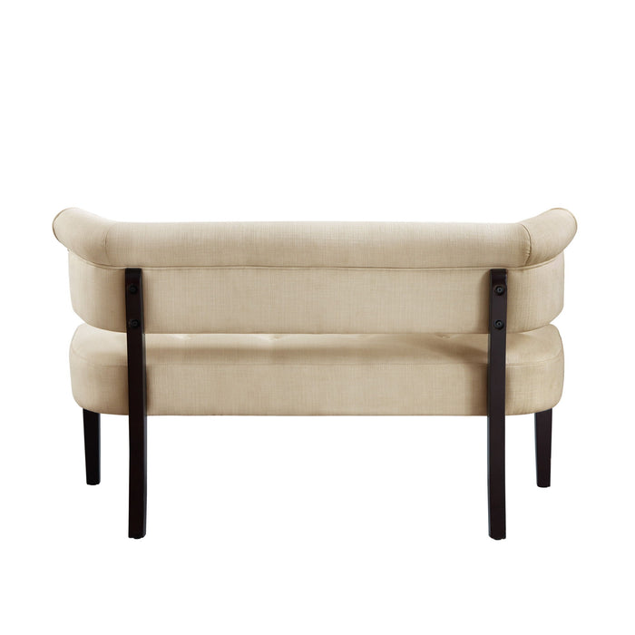 Brown Upholstered Linen Bench - Beige / Dark