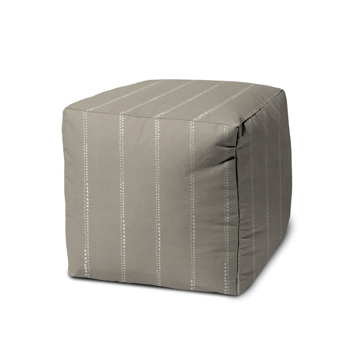 Polyester Cube, Striped Indoor Outdoor Pouf Ottoman - Taupe