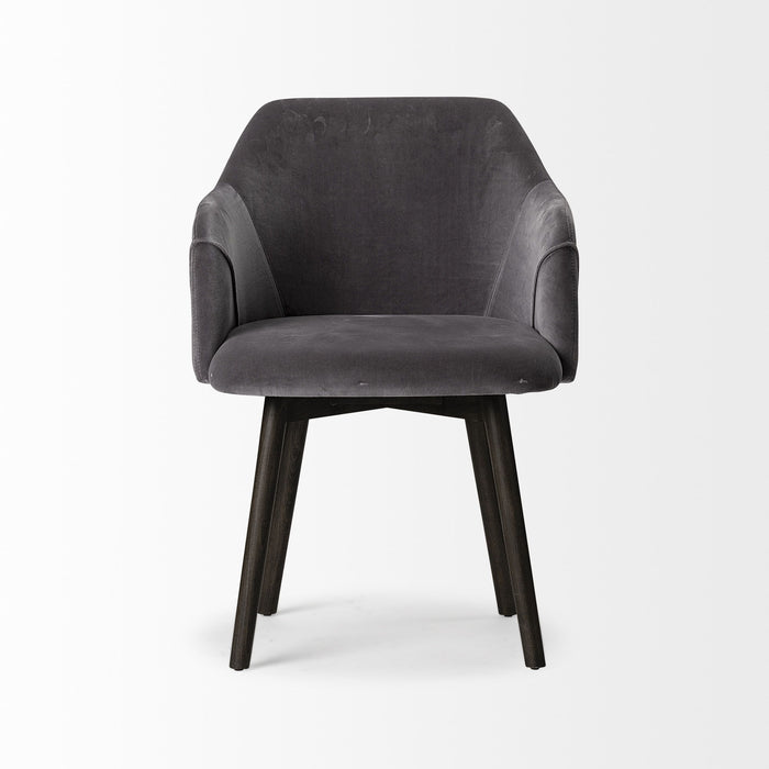 Velvet Wrap With Black Wooden Base Dining Chair - Gray