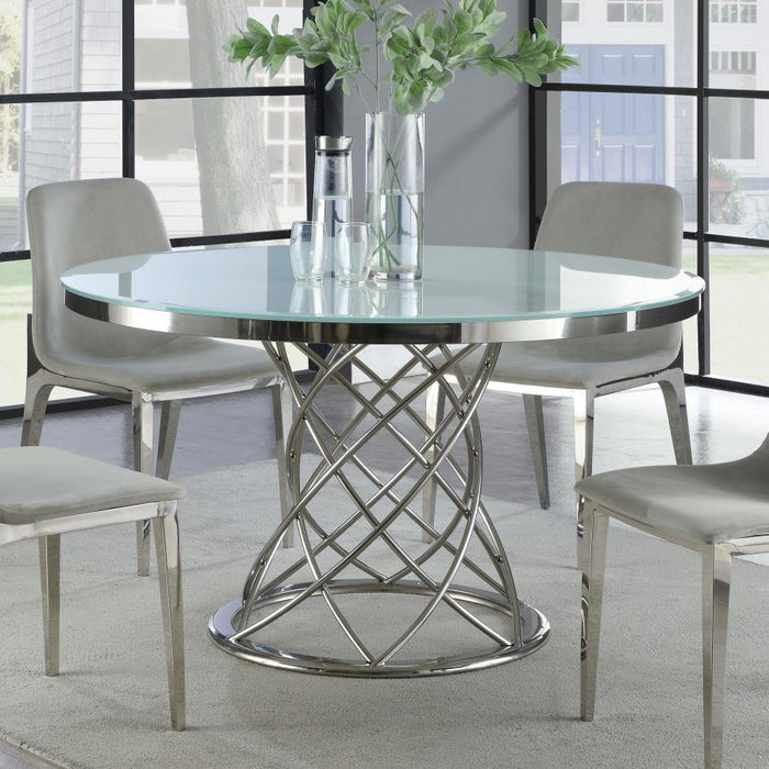 Irene - Round Glass Top Dining Table - White And Chrome - Simple Home Plus