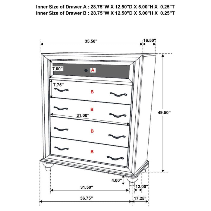 Barzini - 5-drawer Chest - Simple Home Plus