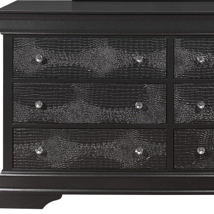 Solid Wood Six Drawer Double Dresser - Metallic Gray