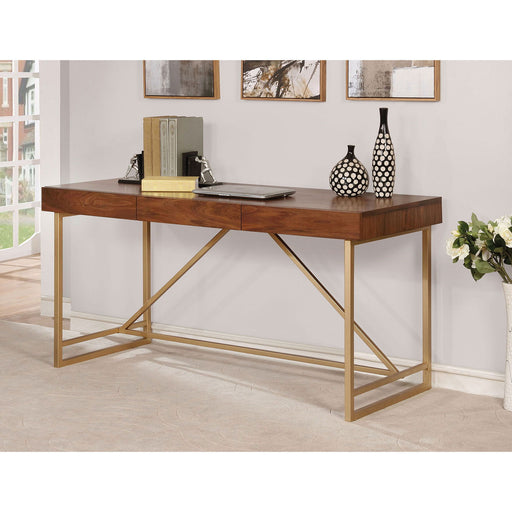 Halstein - Writing Desk - Light Walnut / Gold - Simple Home Plus