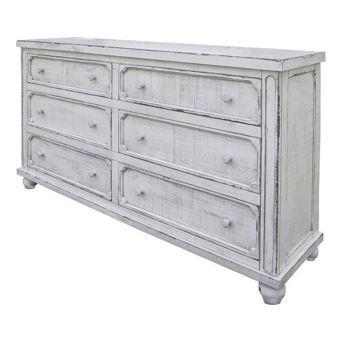 Solid Wood Six Drawer Double Dresser - Antiqued White