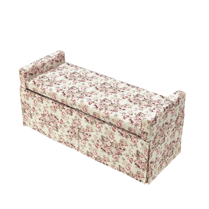 Upholstered Linen Bench With Shoe Storage - Red