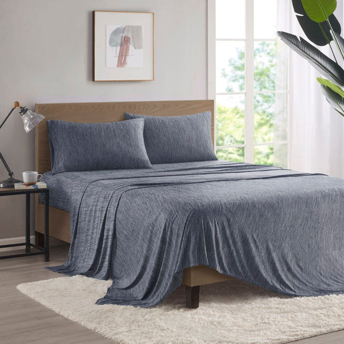 Comfort Cool Jersey Knit - Nylon Blend Twin Sheet Set - Navy