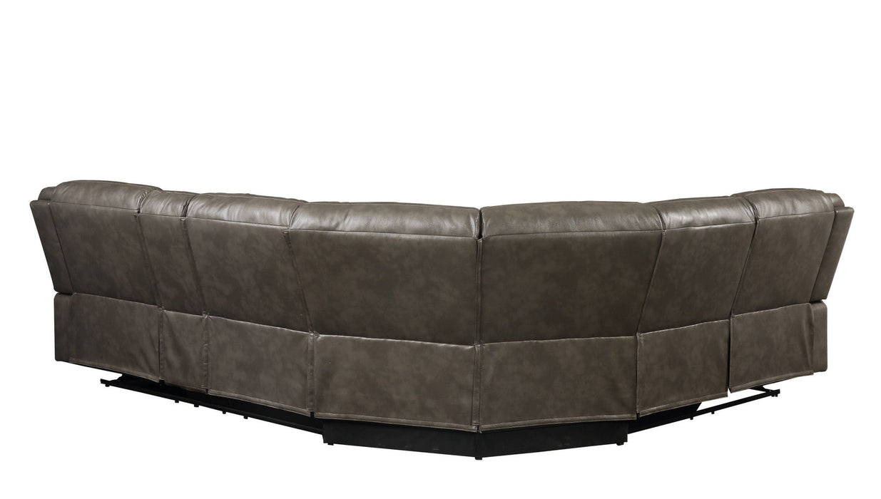 Faux Leather Reclining L Shaped Six Piece Corner Sectional With Console - Taupe