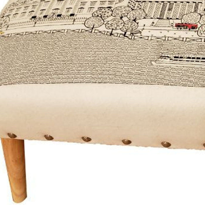 Wool Ottoman 38" - Cream / Brown