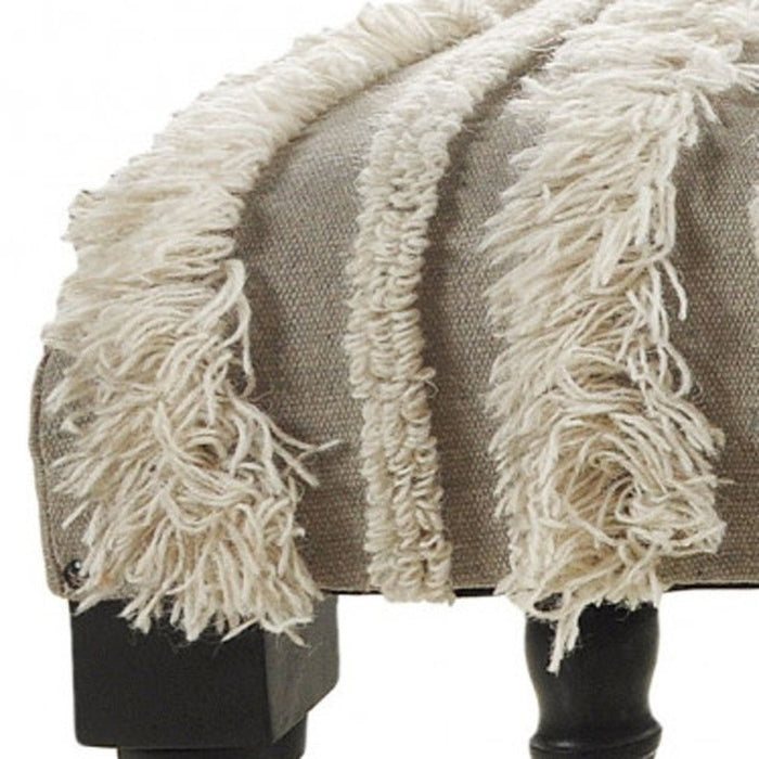 Textural Boho Stripe Black Leg Upholstered Bench - Cream