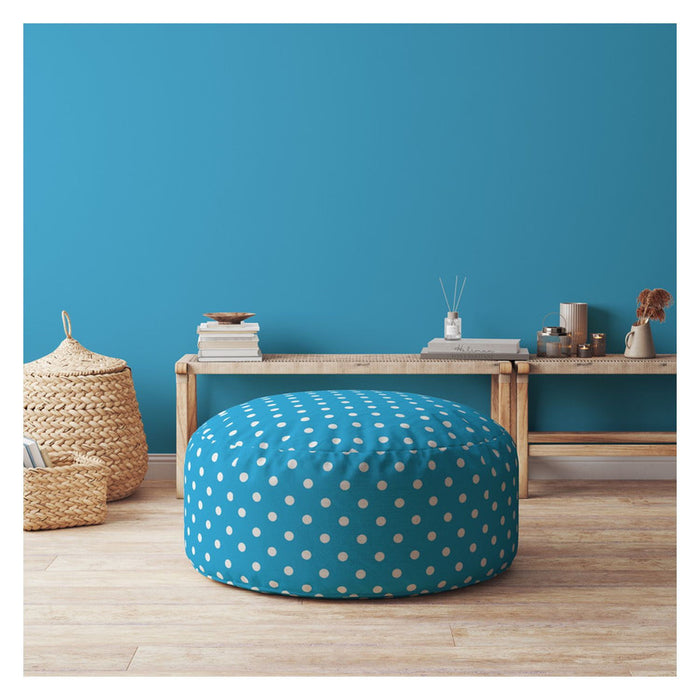 Cotton, Round Polka Dots Pouf Ottoman - Blue