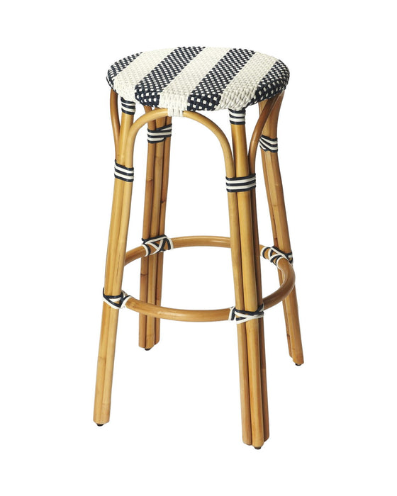 Natural Rattan Backless Bar Height Bar Chair - Blue / White