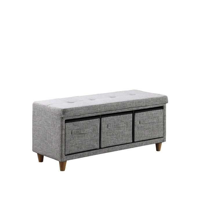 Upholstered Polyester Bench With Drawers - Gray / Brown