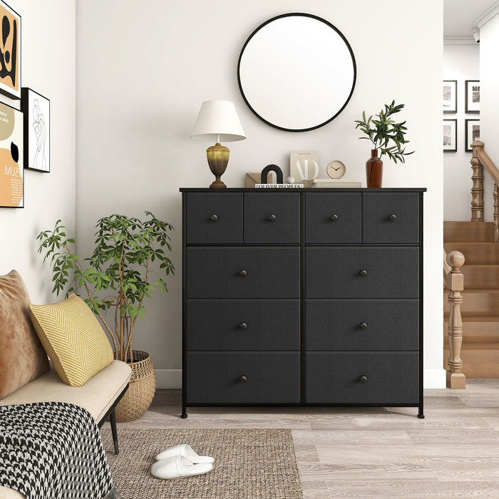 Ten Drawer Fabric Dresser - Black / Gray