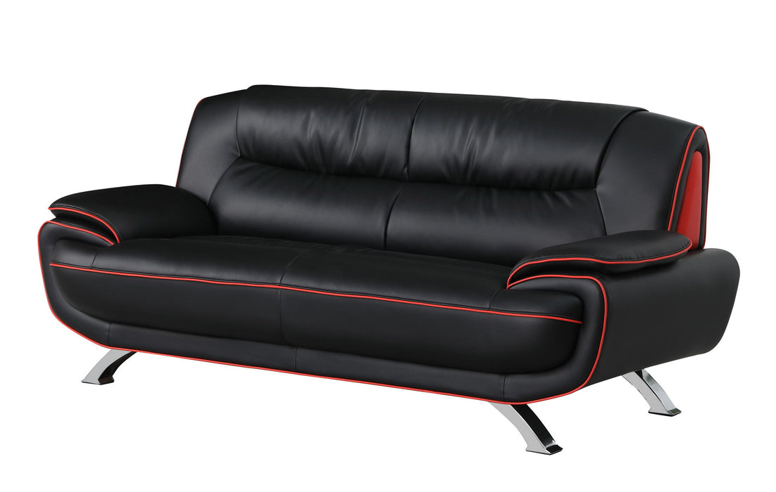 Leather Sofa With Silver Legs - Black