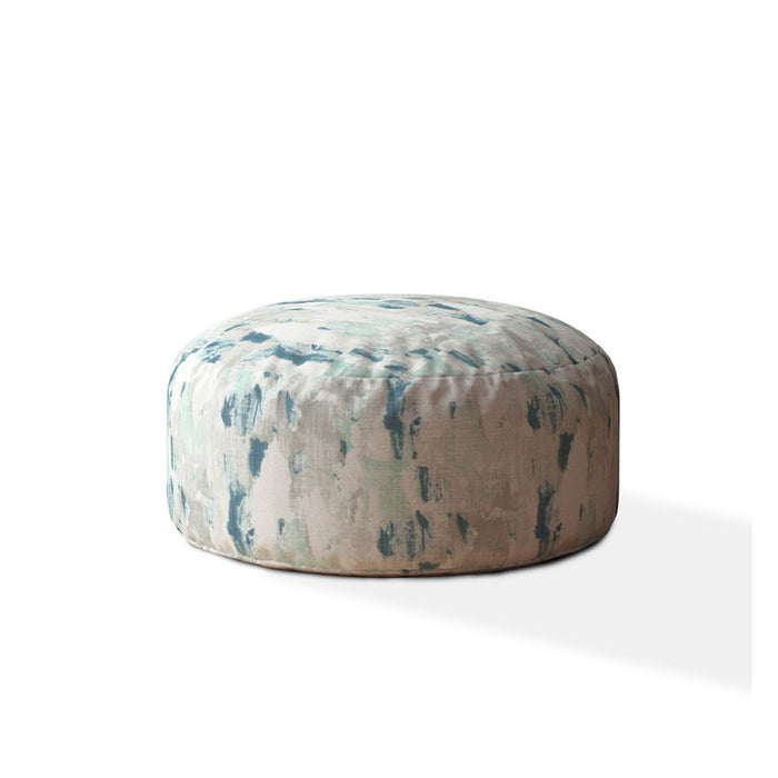 Canvas, Round Abstract Pouf Cover - Blue / Gray