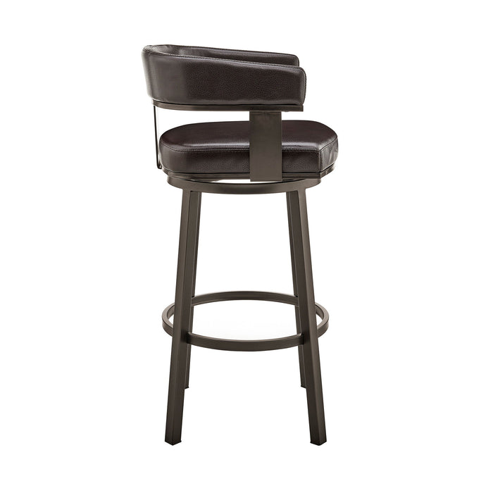 Faux Leather Swivel Low Back Bar Height Bar Chair - Chocolate And Gray