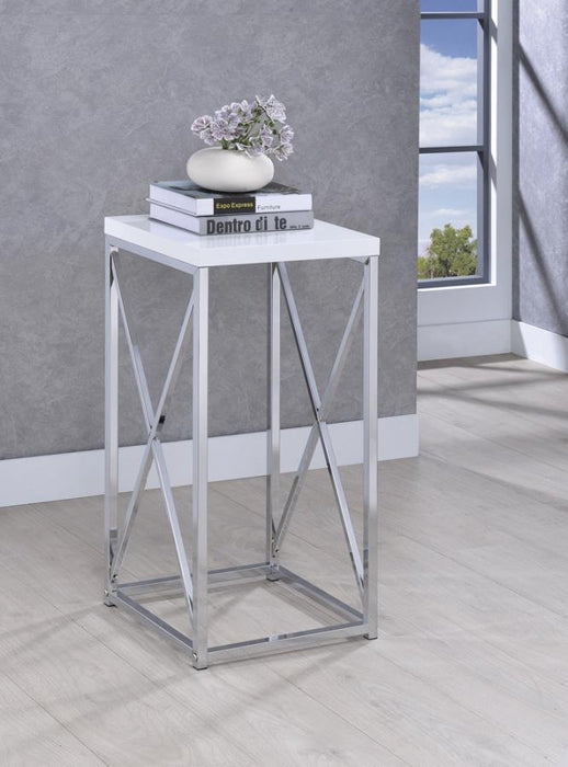 Edmund - Accent Table With X-Cross - Glossy White And Chrome - Simple Home Plus