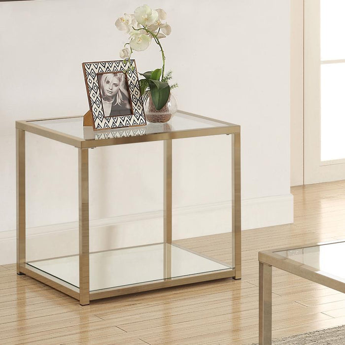 Cora - End Table With Mirror Shelf - Chocolate Chrome - Simple Home Plus