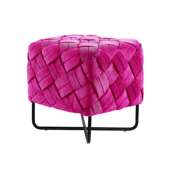 Velvet Cube Ottoman - Fuchsia / Black