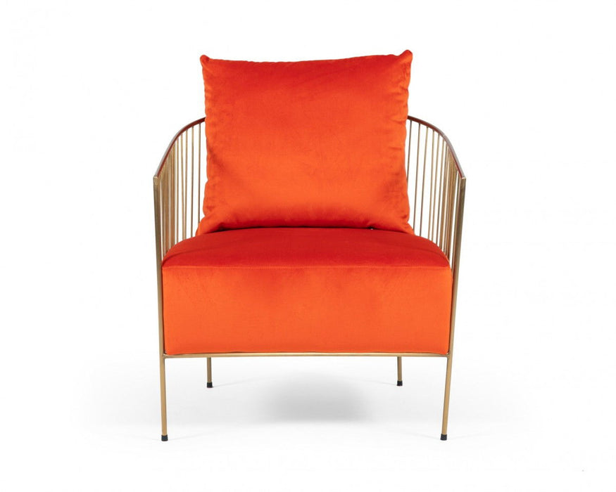 Velvet And Gold Solid Color Arm Chair - Orange