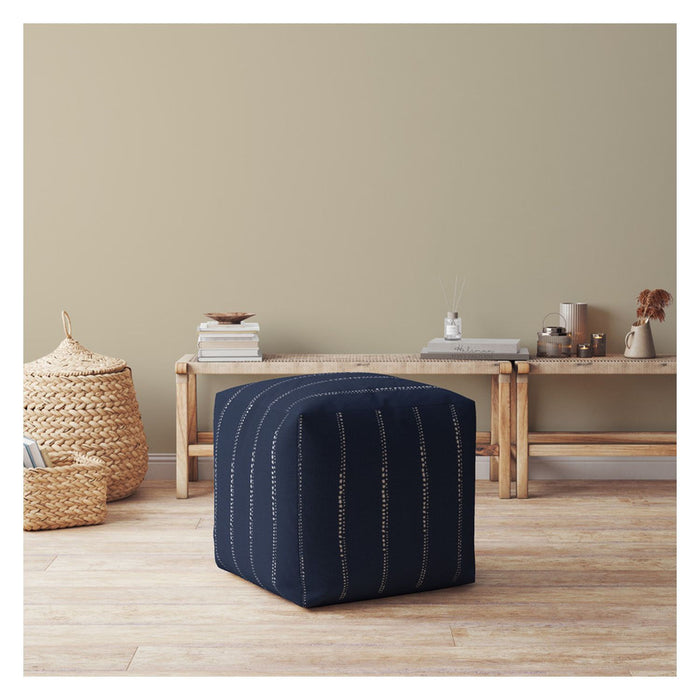 Cotton Striped Pouf Cover - Blue