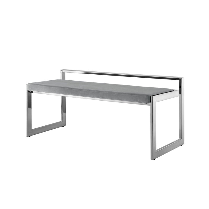 Velvet Upholstered Bench - Gray / Silver