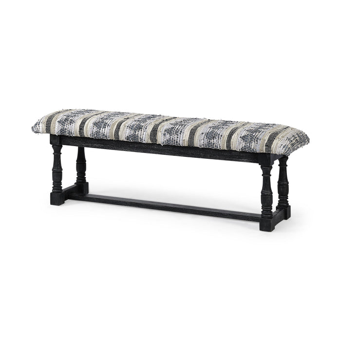 Upholstered Faux Leather Bench - Off White / Black