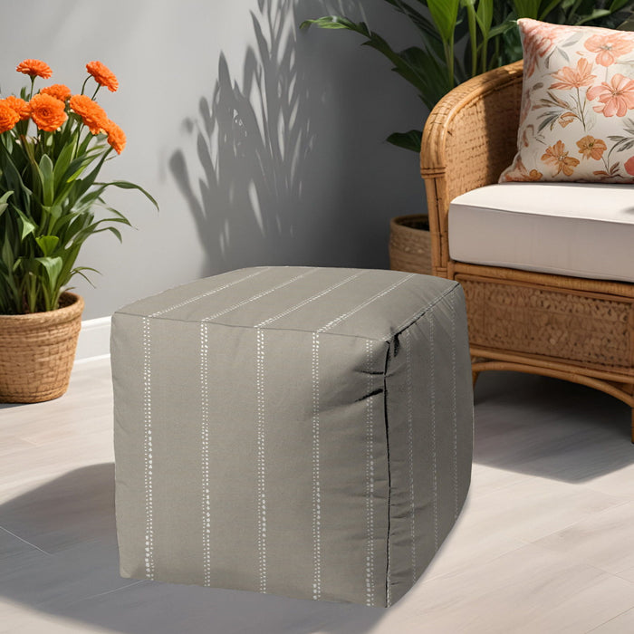 Polyester Cube, Striped Indoor Outdoor Pouf Ottoman - Taupe