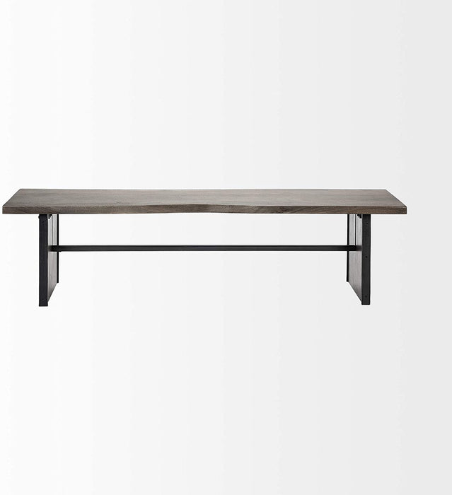 Rectangular Woodbrown Tone Finish W Metal Cladding On The Base Dining Bench - Indian Mango