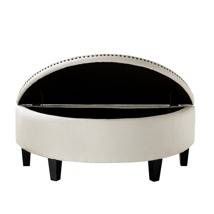 Linen Tufted Half Circle Storage - White / Black