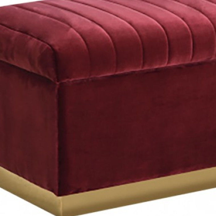 Rectangular Modern Velvet Storage Bench With Gold Metal - Red