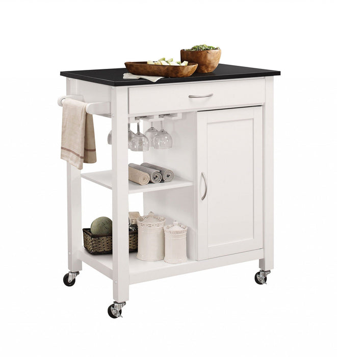 Rubber Wood Kitchen Cart - Black / White