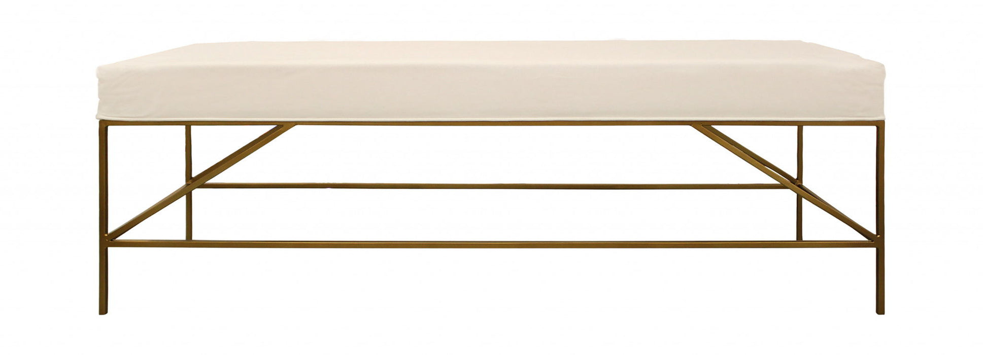 Upholstered Linen Bench - Ivory / Gold