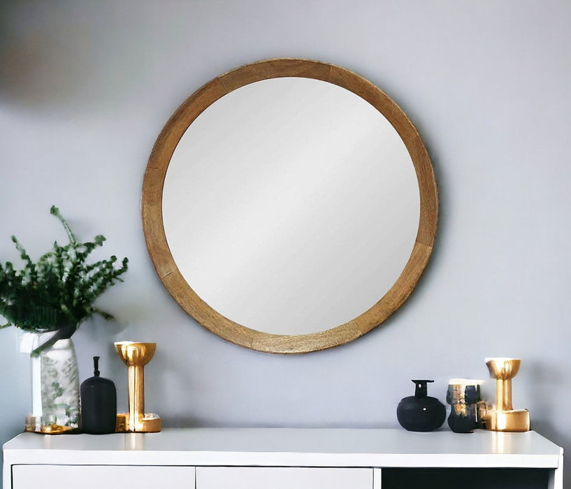 20" Round Framed Accent Mirror - Natural