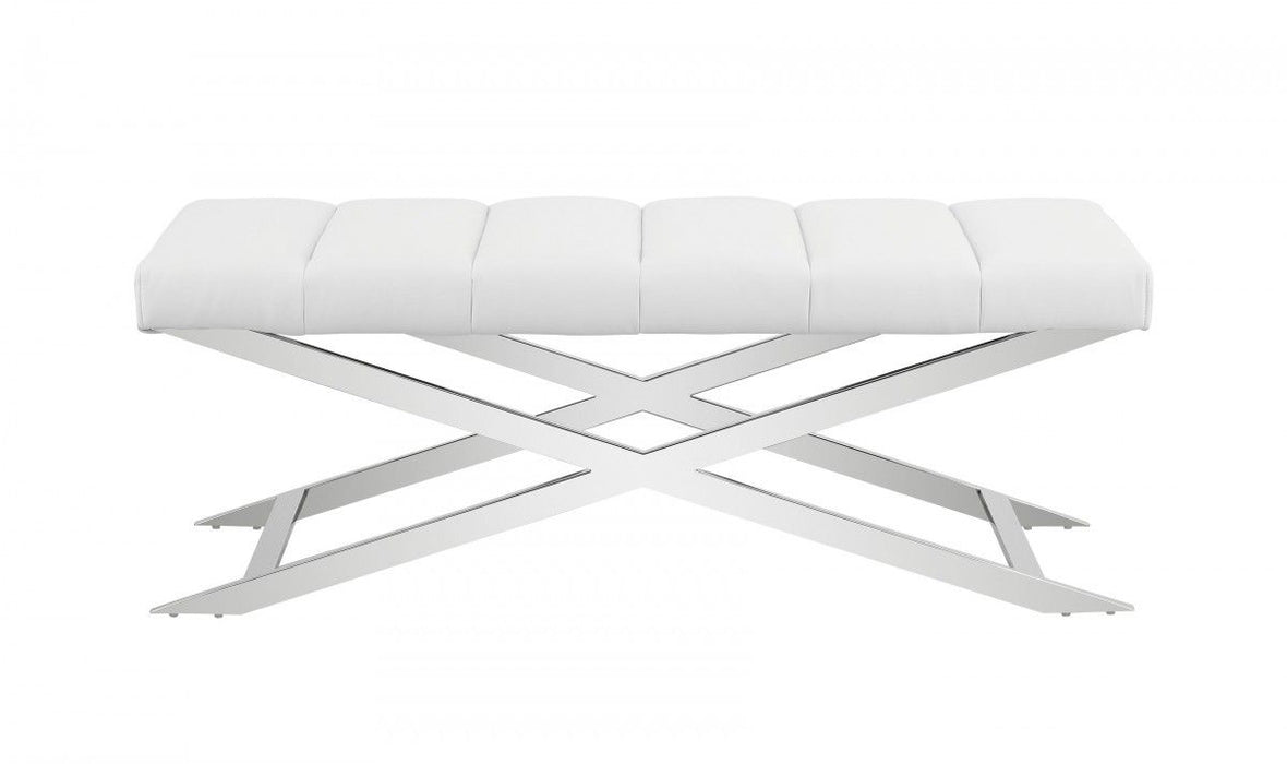 Upholstered Dining Bench - White / Silver