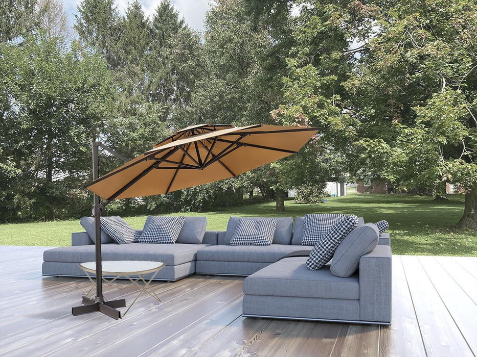 Polyester Round Tilt Cantilever Patio Umbrella With Stand - Tan