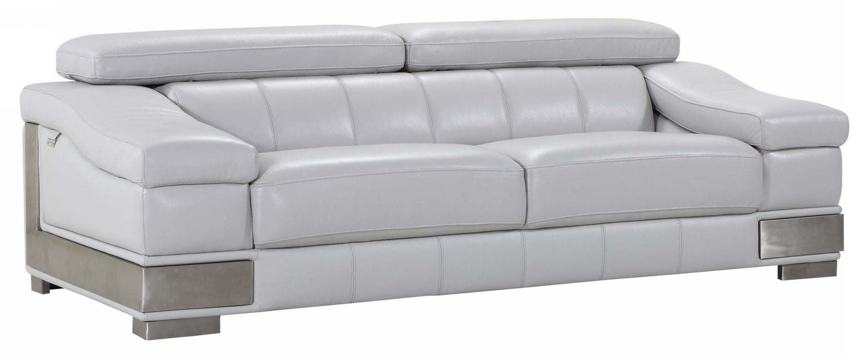 Silver Legs Italian Leather Sofa - Light Gray