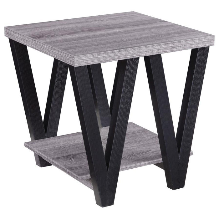 Stevens - V-Shaped End Table - Black And Antique Gray - Simple Home Plus