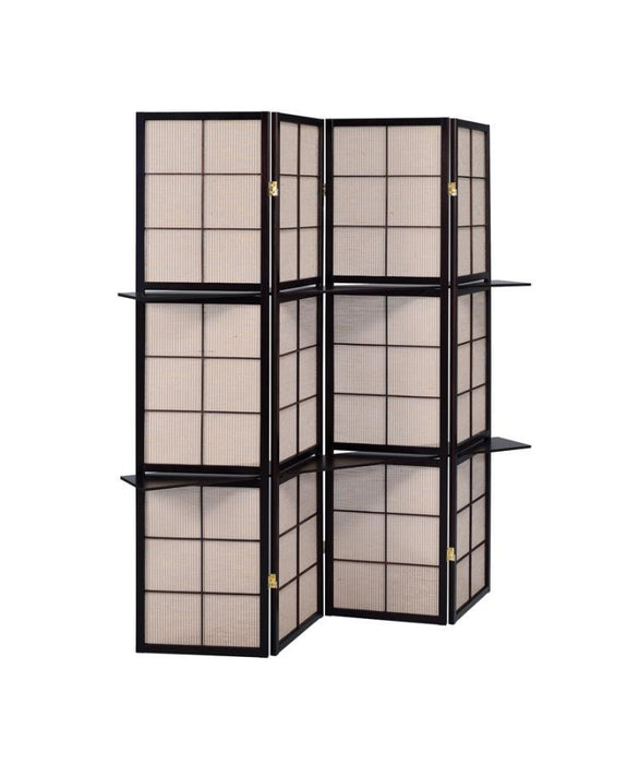 Iggy - 4-Panel Folding Screen With Removable Shelves Tan And - Cappuccino - Simple Home Plus