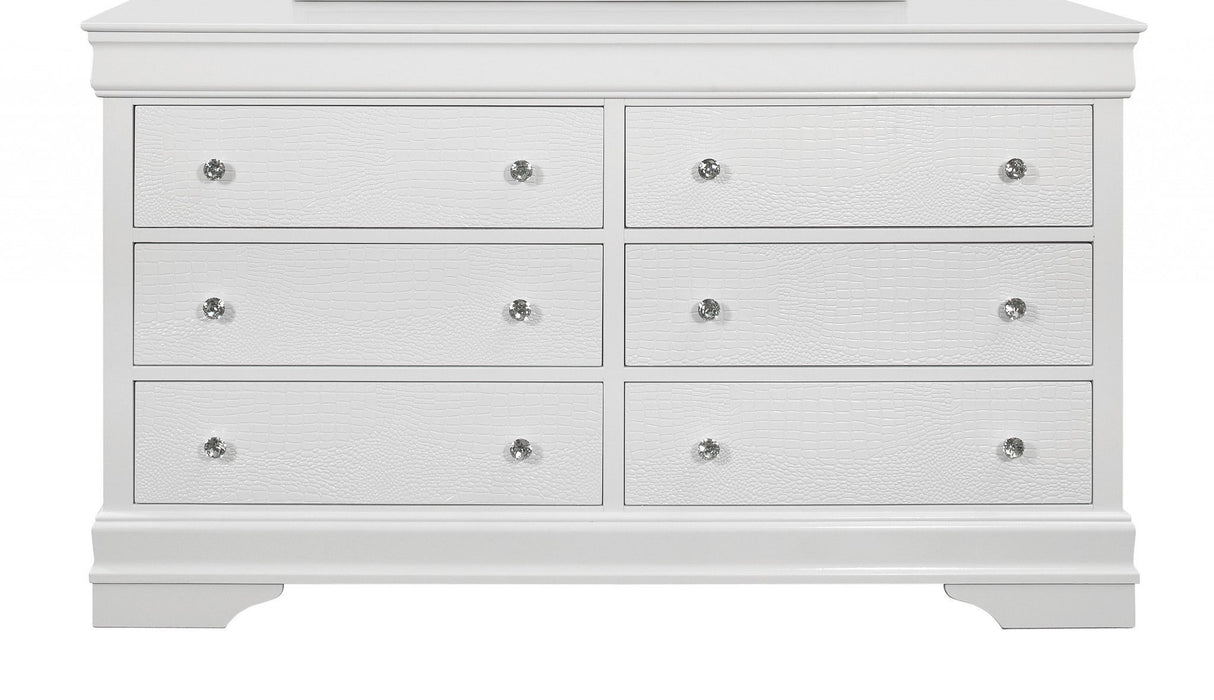 Solid Wood Six Drawer Double Dresser - Metallic White