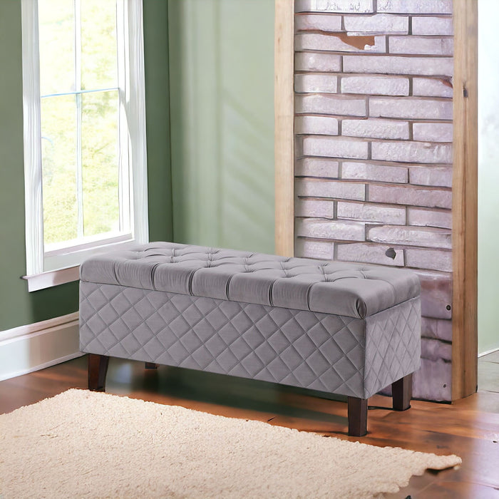 Upholstered Polyester Blend Bench With Flip Top - Gray / Dark Brown