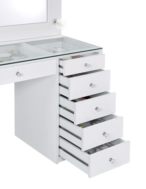 Acena - 7-Drawer Glass Top Vanity Desk With Lighting - White - Simple Home Plus