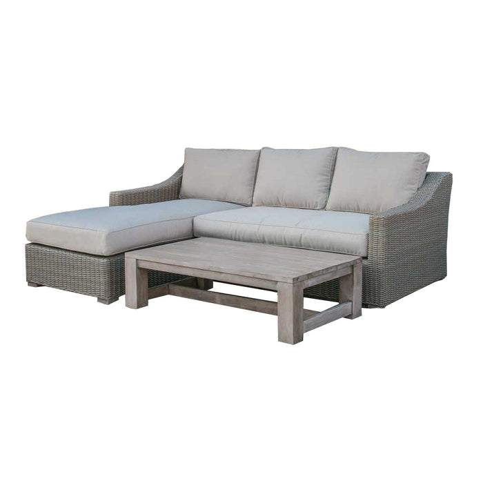 Three Piece Outdoor Rattan Sectional Seating Group With Beige Cushions - Gray