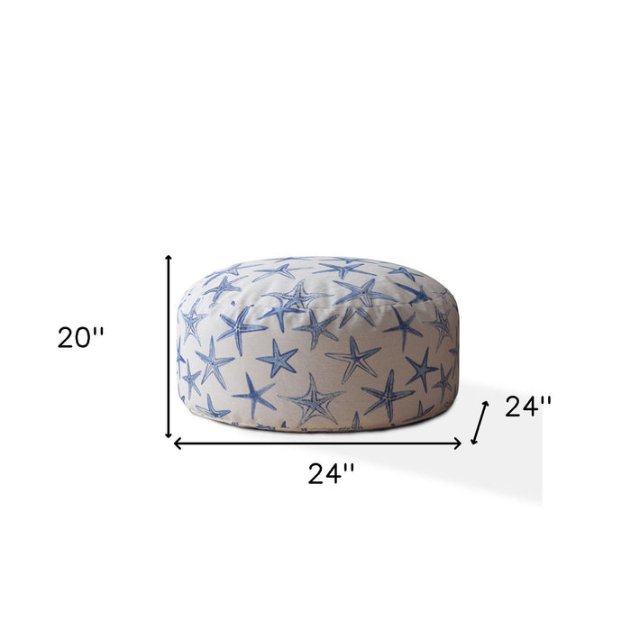 Canvas Round Abstract Pouf Ottoman - Blue / White