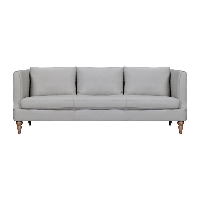 Leather Sofa With Brown Legs - Gray