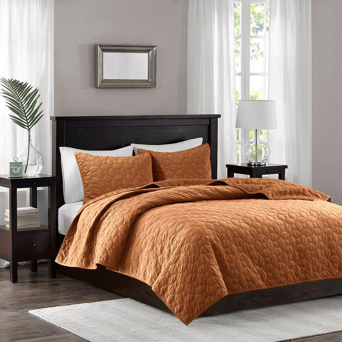 Harper - 3 Piece Velvet Quilt Set Full - Orange