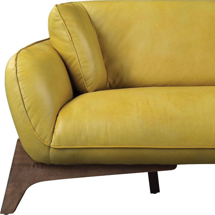 Leather Sofa With Black Legs - Mustard