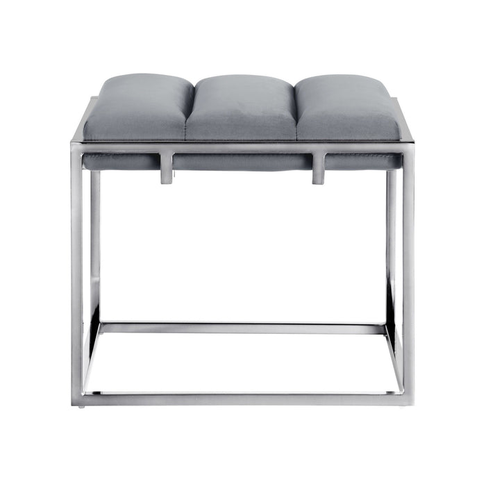 Velvet Ottoman - Silver / Gray