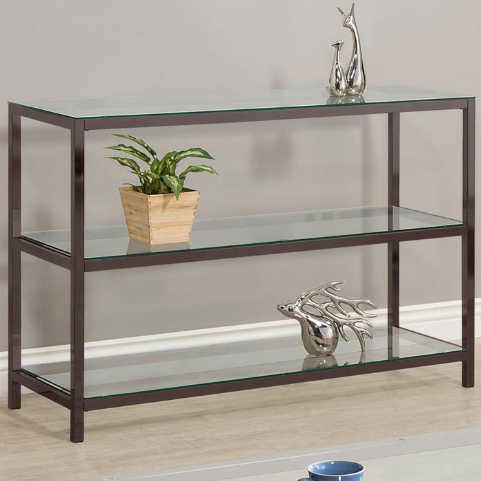 Trini - Sofa Table With Glass Shelf - Black Nickel - Simple Home Plus