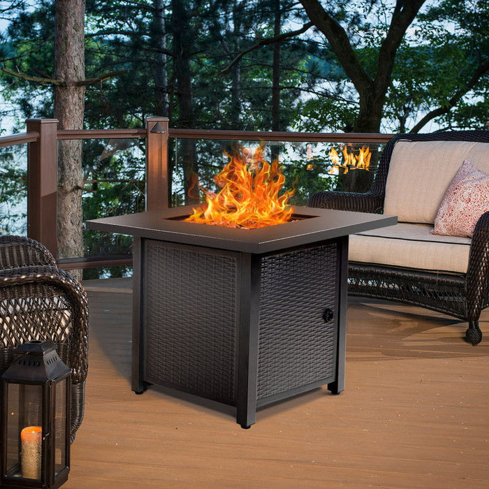 Stainless Steel Propane Square Fire Pit Table - Black